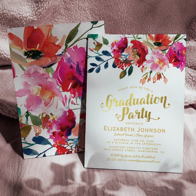 Elegante Floral Water Graduation Party Einladung (Von Creator hochgeladen)