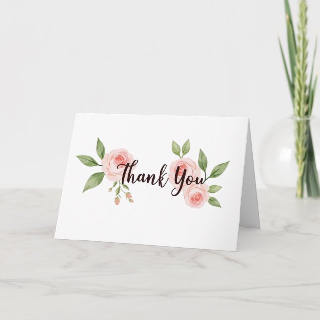 Elegante Floral Watercolor Dankeschön Karte (Vorderseite)