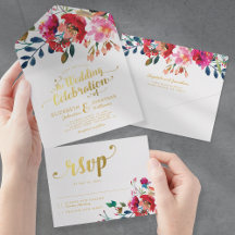 Elegante Floral Watercolor White Gold Hochzeit