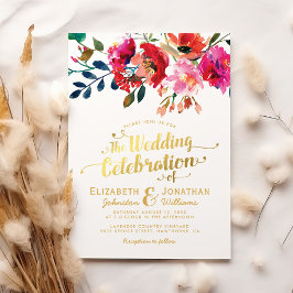 Elegante Floral Watercolor White Gold Hochzeit Einladung