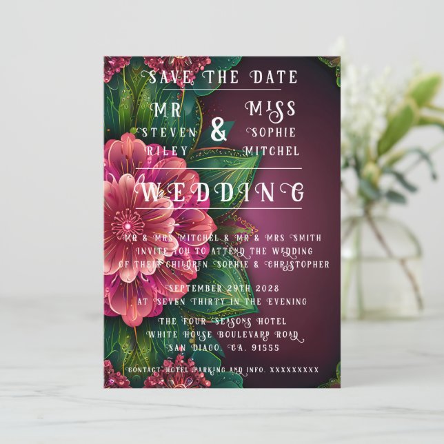 Elegante Floral Wedding Invitation Suite Einladung (Stehend Vorderseite)