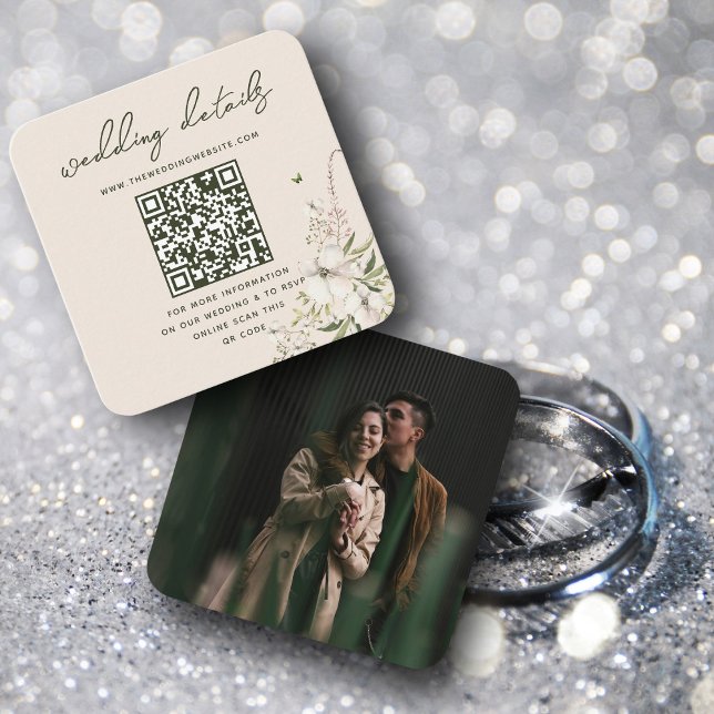 Elegante Floral Wedding Website QR Code Foto UAWG Begleitkarte (Von Creator hochgeladen)