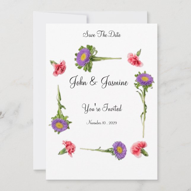 Elegante Floral Weeding Save the Date Einladung (Vorderseite)