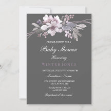Elegante floral Winter Gray Baby Dusche laden ein