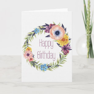 Elegante Floral Wreath Happy Birthday Card Karte