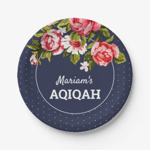 Elegante floralblaue Aqiqah für Baby Mädchen Pappteller