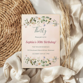 Elegante Florale 30. Geburtstagseinladung Einladung