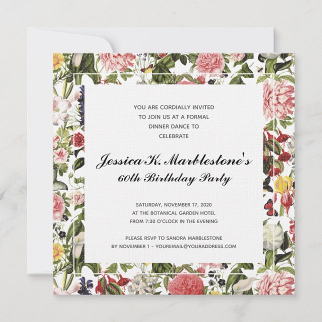 Élégante florale 60e anniversaire Invitations (Devant)