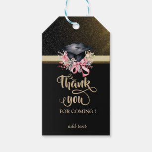 Elegante Florale Abschlussmütze Schwarz Danke Geschenkanhänger