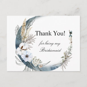 Elegante florale Aquarell Bridesmaid Danksagkarte Einladungspostkarte
