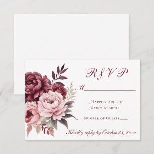 Elegante florale Aquarell-Burgunder-Pfingstrosen-H RSVP Karte