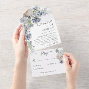 Elegante Florale Aquarell-Hochzeit All In One Einladung
