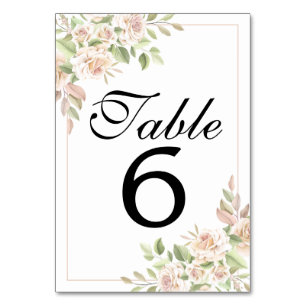 Elegante Florale Aquarell-Rosa-Rosen-Hochzeit Tischnummer