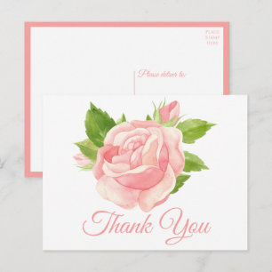 Elegante Florale Aquarell-Rose Dankeschön Postkarte