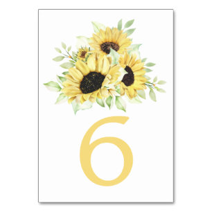 Elegante florale Aquarell-Sonnenblumen-Hochzeit Tischnummer