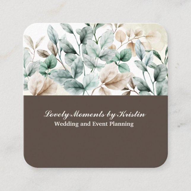 Elegante florale Aquarellkarte Quadratische Visitenkarte (Vorderseite)