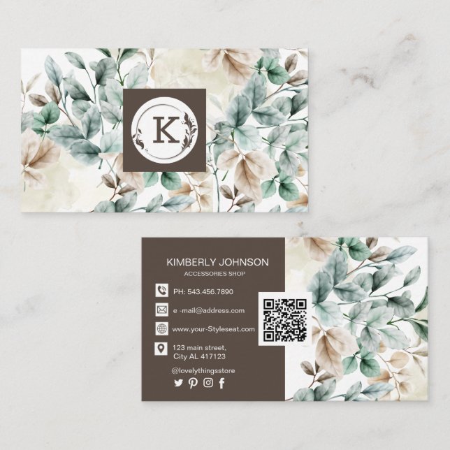 Elegante florale Aquarellkarte Visitenkarte (Vorne/Hinten)
