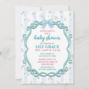 Elegante Florale Babyparty-Einladung im Blau Shabb Einladung