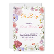 Elegante Florale Babyparty-Einladung – Wasserfarbe