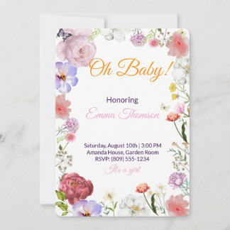 Elegante Florale Babyparty-Einladung – Wasserfarbe Einladung