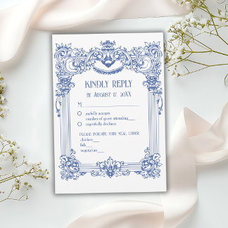 Elegante florale barocke blaue Säulen-Hochzeit  RSVP Karte