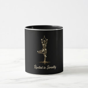 Elegante florale Baum-Yoga-Haltung Verwurzelt in Tasse