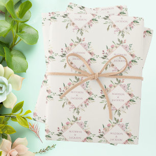 Elegante Florale Blassrosa Pfingstrosen-Monogramm- Geschenkpapier Set