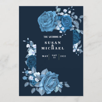 Elegante florale blaue Hochzeitseinladung Einladung