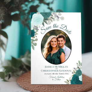 Elegante florale Boho-Hochzeitsfoto in Türkis und Save The Date