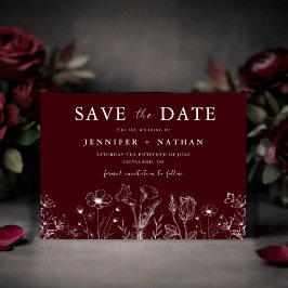 Elegante Florale Bordeaux-Farbenes Save-the-Date-K Save The Date