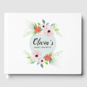 Elegante Florale Botanische Blumen Baby Shower Gästebuch