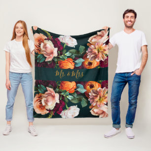 Elegante florale botanische rustikale Mr. & Mrs. H Fleecedecke