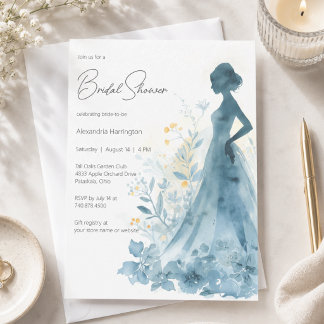 Elegante Florale Braut-Silhouette-Brautbad-Einladu Einladung