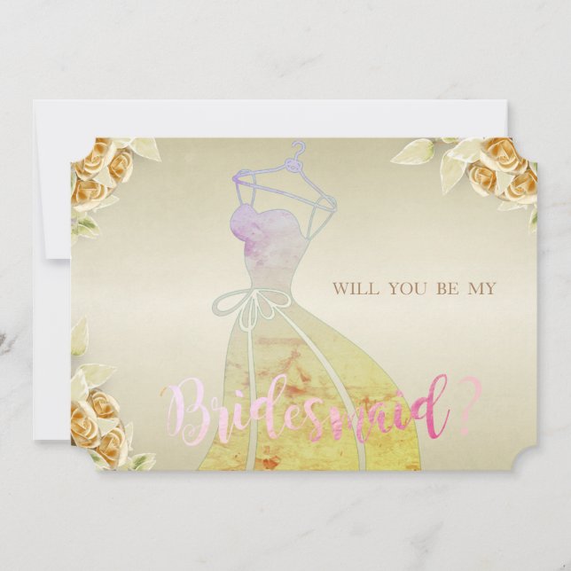 Elegante, florale, Brautkleid Bridesmaid Card Einladung (Vorderseite)