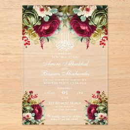 Elegante florale Burgund Rose 2 Islamische Hochzei Acryleinladungen