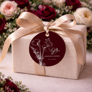Elegante Florale Burgunder Hochzeit Geschenkanhänger
