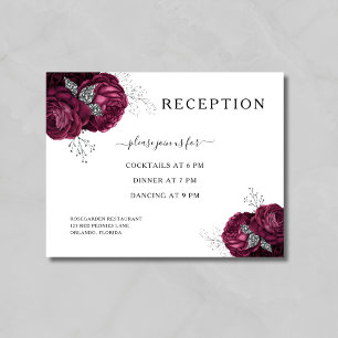 Elegante florale Burgundy Peonies Hochzeitsempfang Begleitkarte