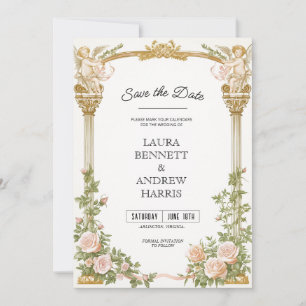 Elegante florale Cherub Save-the-Date-Karte Einladung
