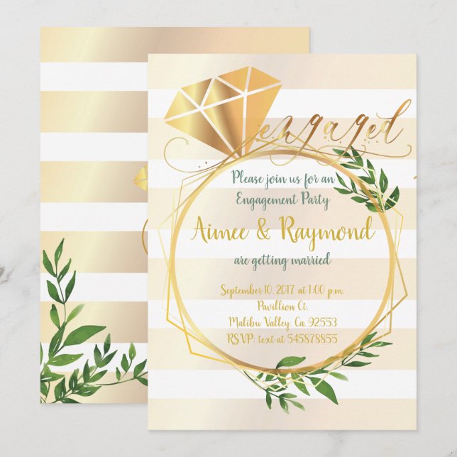 Elegante florale Chic Engagement Party Einladung (Vorne/Hinten)