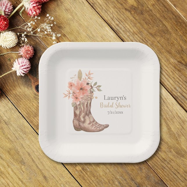 Elegante florale Cowboy Boots Cowgirl Bridal Dusch Pappteller (Elegant Floral Cowboy Boots Cowgirl Bridal Shower Paper Plates)
