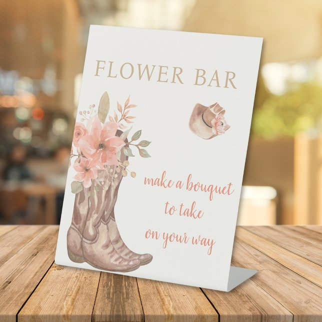 Elegante florale Cowboystiefel machen ein Bouquet Sockelschild (Elegant Floral Make a Bouquet Flower Bar Pedestal Sign)