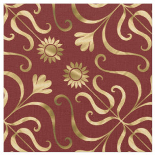 Elegante florale Damaske Rote und goldene Sonnenbl Stoff