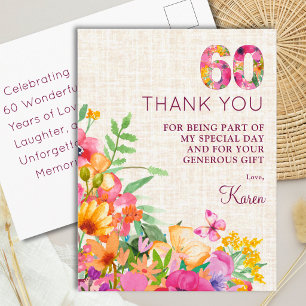 Elegante Florale Danke zum 60. Geburtstag Postkarte