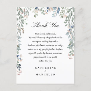 Elegante Florale Danksagungskarte für die Hochzeit Postkarte