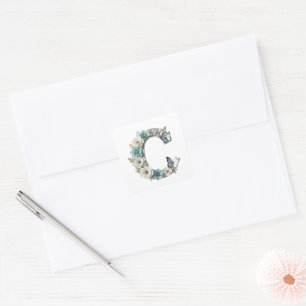 Elegante Florale Dein Monogramm C Papier Aufkleber