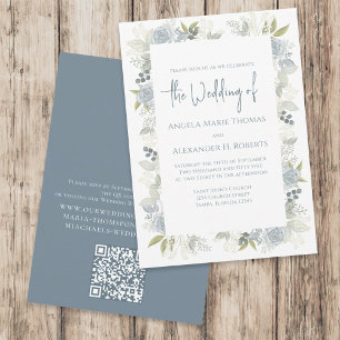 Elegante florale Dusty Blue Rose QR Code Response Einladung