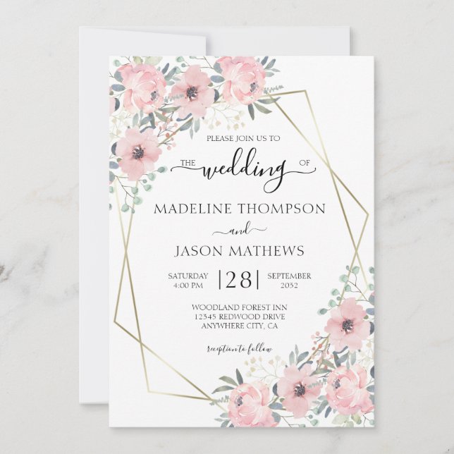 Elegante florale Dusty Blush Pink Geometry Wedding Einladung (Vorderseite)
