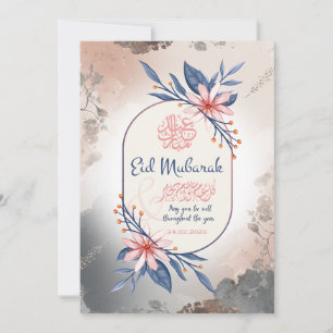 Elegante Florale Eid Mubarak Wasserfarben Grußkart Einladung
