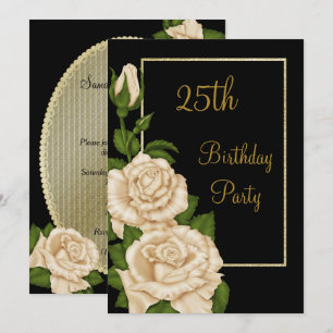 Elegante Florale Elfenbein Rosen 25. Geburtstag Einladung