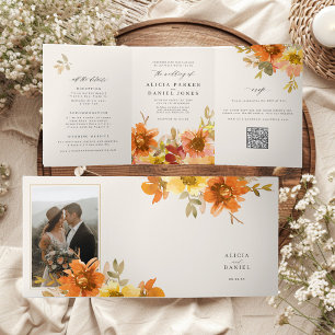 Elegante florale elfenbeinfarbene Hochzeit alles i Dreifach Gefaltete Einladung